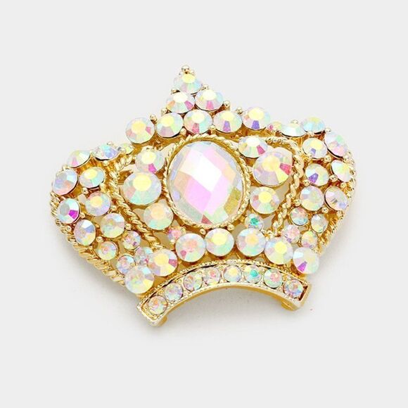 Pave Abalone Crystal Crown Pin Brooch - Picture 1 of 6
